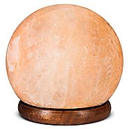 Himalayan Hand Carved Salt Lamp - Sphere Shaped Lamp with Wood Base, Electric Wire and Bulb included 12 Cm