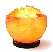 HemingWeigh Hand Crafted Rock Salt Bowl Lamp with Himalayan Salt Chips, Wood Base, Electric wire & Bulb
