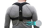 Upper Back and Shoulder Posture Corrector Brace and Clavicle Support with Massage Ball (Large, Black)