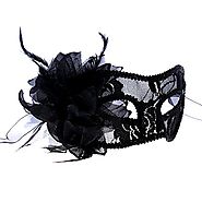 Nanier Luxury Mysterious Brocade Lace Crystals Mask Women's Venetian Pretty Masquerade Mask (Black)