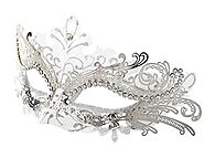 Coxeer Laser Cut Metal Lady Masquerade Halloween Mardi Gras Party Mask (White & Silver)