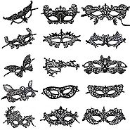 Venetian Style Black Sexy Lace Masquerade Party Masks, Set of 15