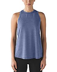 PODOM Women Sleeveless Workout Shirts Fitness Crew Neck Tees Yoga Tank Tops Blue M