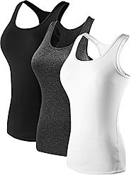 Neleus Womens 3 Pack Compression Athletic Long Tank Top,Black,Grey,White,EU L, US M