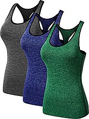 Neleus Women's 3 Pack Yoga Compression Tank Top,8007,Grey,Green,Blue,S