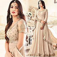 Good-Looking Embroidered Cream Gown With Full Sleeves & Sequins Work