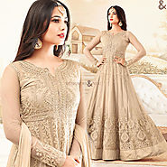 Sophisticated Embroidered Cream Gown With Well Patterned Neck