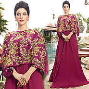 Appealing Red Embroidered Art Silk Gown With Boat Neck Pattern