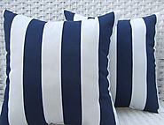 Set of 2 Indoor / Outdoor 20" Decorative Throw Pillows - Navy Blue & White Stripe Fabric