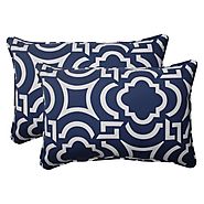 Pillow Perfect Indoor/Outdoor Carmody Corded Oversized Rectangular Throw Pillow, Navy, Set of 2