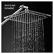 HotelSpa Square Stainless Steel 8 Inch Shower Head with Clear Acrylic Rim (without Arm)