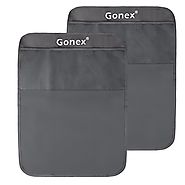 2 Packs Back Seat Protector, Gonex Car Kick Mats with Organizer Waterproof PVC Material(Grey)