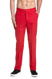 Linen Men's Dress Pants Trousers Flat Front Slacks RED CONCITOR