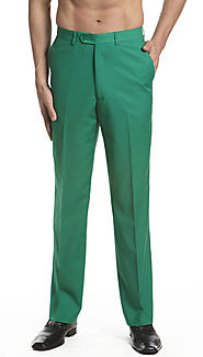 Men's Dress Pants Trousers Flat Front Slacks EMERALD GREEN CONCITOR