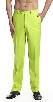 Men's Dress Pants Trousers Flat Front Slacks LIME GREEN CONCITOR
