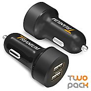 Car Charger, Trianium 24W/4.8A Dual USB Car Chargers [2Pack] AtomicDrive Smart Ports for Cellphone, iPhone 7 6s 6 Plu...