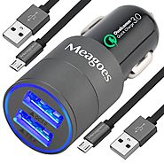 Meagoes Quick Charge 3.0 Rapid USB Car Charger(30W/6A) with 2-Pack 3.3ft Micro-USB Cable for Samsung Galaxy S7 Edge/S...