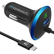 Type C Car Charger, Maxboost 36W Quick Charge 3.0 Port+Built-in USB C (3.1) Adapter Cable for Galaxy S8, S8 Plus,Note...