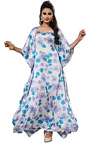 Charming Off White Printed Beautiful Kaftan With Square Neck