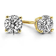 1/2 cttw. Prong Set Round Diamond Stud Earrings in 14K Yellow Gold