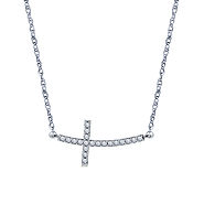 Sideways Diamond Curved Cross pendant in 14K White Gold