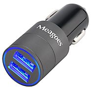 Meagoes Fast USB Car Charger Adapter (4.8A / 24W), with Dual Smart Ports for Apple Iphone 7/6s/6/Plus/5s/5c/5, Ipad, ...