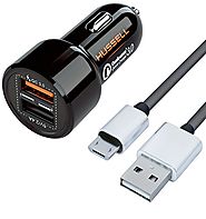 HUSSELL Car Charger + microUSB (Android type) cable. Quick Charge 3.0 + 2.4A Smart IC Dual USB Car Charger