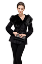 Black suede with faux beaver fur large collar and hat short suede coat