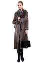 Coffee suede with faux raccoon fur long suede coat
