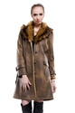 Dark coffee suede with faux brown fox fur middle suede coat