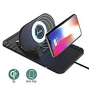 Wireless Car Charger Cell Phone Stand Qi Charger,Auckly 2 in 1 Anti-skid Pad Phone Bracket Charger, Silicone Pad Non-...