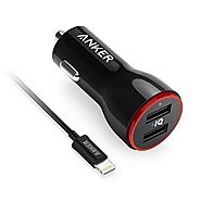 Anker 24W Dual USB Car Charger PowerDrive 2 + 3ft Lightning to USB Cable Combo iPhone Car Charger MFi-Certified for i...