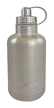 EcoVessel THE BOSS TriMax Insulated Stainless Steel Beer Growler Bottle With Tea And Fruit Infuser - 64 Ounces - Silv...