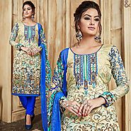 Women's Aline Embroidered Multicolor Punjabi Dress With Lace Work