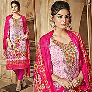 Women's Pink Cotton Cigarette Style Salwar Kameez Punjabi Style