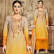 Yellow A- Shaped Sheath Style Cotton Punjabi Salwar Suit Model