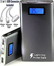 Power Bank, Lightning Power Bank®, Portable 12000mAh Dual USB External portable battery charger with LED display, Ult...