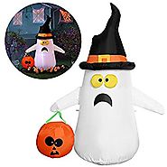 YUNLIGHTS Halloween Inflatable Decorations for Halloween 4ft Ghost with a Witch Hat Pumpkin