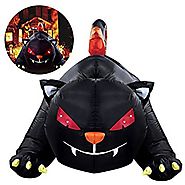 YUNLIGHTS Halloween Inflatable for Halloween Big Black Cat with LED lights Indoor and Outdoor Decorations 6 X 4 Ft