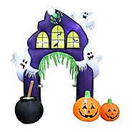 9 Foot Tall Halloween Inflatable Castle Archway with Pumpkins and Ghosts