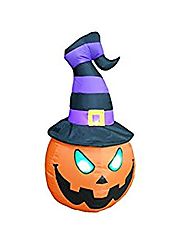 BZB Goods 4 Foot Illuminated Halloween Inflatable Jack-O-Lantern with Witch Hat Decoration