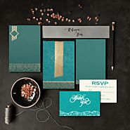 TEAL BLUE MATTE BOX THEMED - EMBOSSED WEDDING INVITATION : C-1438 - 123WeddingCards