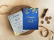 Blue Silver Shimmery Foil Stamped Wedding Invitation