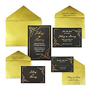 BLACK GOLD MATTE FOIL STAMPED WEDDING INVITATION : PERIPHERY - 123WeddingCards