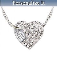 Diamond Heart Necklace with Couple's Names