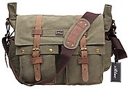 Iblue Vintage Canvas Cross Body Laptop Messenger Bag College Bookbags for Men Womens Leather#2138( army green,XL)