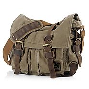 EcoCity Military Soft Feeling Canvas Shoulder Messenger Bag with Leather Straps - 3 Version (X-Large, Army Green)