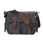 Kattee Unisex's Classic Military Canvas Shoulder Messenger Bag Leather Straps Fit 16" Laptop (Dark Gray)