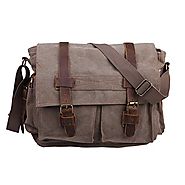 HDE Men's Canvas Leather Messenger Bag Vintage Military Style Shoulder Satchel 13.5"-15.5" Laptop Bookbag