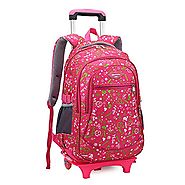 Cute Girls Waterproof Nylon School Backpack Schoolbag with Wheels
